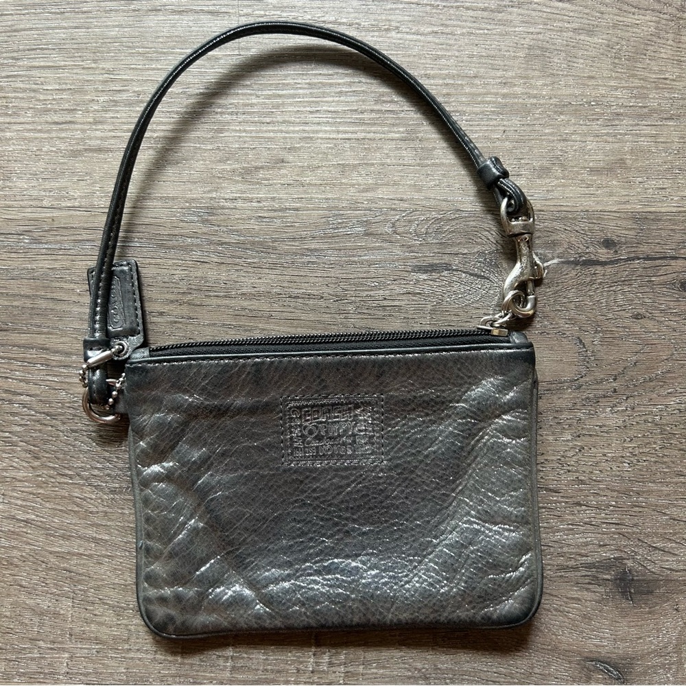 Coach Dark Silver Metallic Leather Wristlet